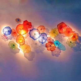 Colorful Hand Blown Lamp Luxury Flower Sconce Gallery Wall Decoration Salon Art Elegant Murano Glass Plates 15 to 40 CM