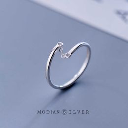 925 Sterling Silver Finger Ring for Women Fashion Short Chain Open Adjustable Simple Fine Jewelry Bijoux 210707