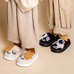 Children Slippers Unicorn Bear Kids Slippers Cartoon Astronaut Plush House Shoes Girls Boys Indoor Anti Slip Warm Winter 211119