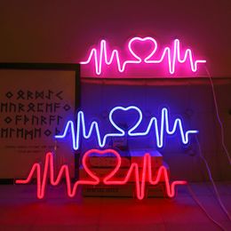 Heartbeat Neon Sign Lamp LED Love Wall Decor Light USB Powered for Background Wedding Party Valentine's Day Decoration Gift