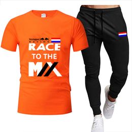 2021 sommer Männer Sets F1 Fahrer Verstappen Niederlande Auto Fan Kleidung Kurzarm Übergroßen T-shirt + hosen Anzug Trainingsanzug