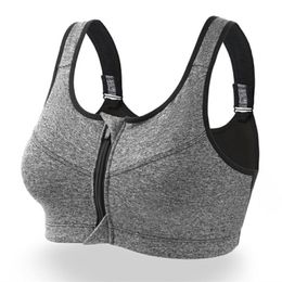 Adjustable Strap Women Running Shockproof Sports Bra Padded Wirefree With Front Zipper Closure High Impact Fitness Tops Bras Sets