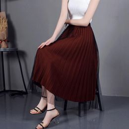 Skirts Summer 2021 High-waist Mesh Half Body Temperament Placed On Both Sides Can Wear Pleated Long Womens Lace Black Wrap Skirt