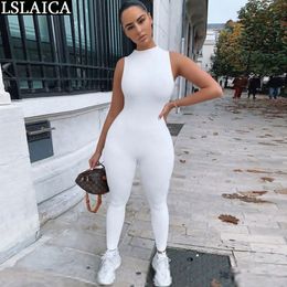 women jumpsuit solid color high waist slim sleeveless sexy bodysuit summer elegant casual sport office 210520