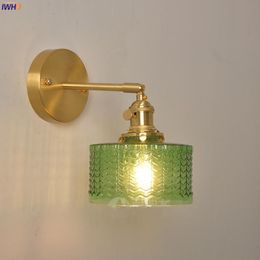 Wall Lamps IWHD Nordic Modern Copper Lamp Sconce Switch Green Glass Japan Style Bathroom Mirror Stair Light Wandlamp Applique Murale