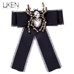 Pins, Brooches UKEN Handmade Crystal Spider Ribbon Bowknot Women Trendy Rhinestone Collar College Wind Accessories Jewelry