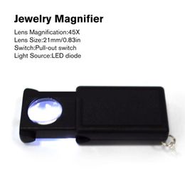 45X Magnifier Mini Microscope Jewellery Antiques Identification Magnifying Glasses Pull-out Switch Loupe Glass LED Light