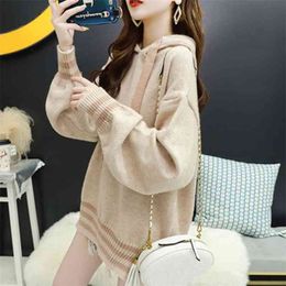Hooded Pullover Sweater Female Lazy Wind Wear Autumn And Winter Korean Version Of Loose 210427