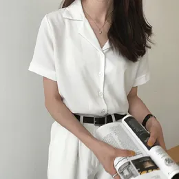 Summer Blouse Shirt For Women Fashion Short Sleeve V Neck Casual Office Lady White Shirts Tops Japan Korean Style #35 xxl