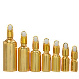 Gold Silver Glass Essential Oil Dropper Empty Bottle 5ml 10ml 15ml 20ml 30ml 50ml 100ml Gold White Top Pipette Portable Cosmetic Refillable Vials Container