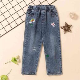 Girls Jeans for Kids Spring Autumn Trousers Children Fashion Embroidery Denim Pants Baby Boys Jean 2-9T 210629