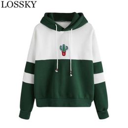 Cactus Print Hooded Hoodies Casual Long Sleeve Women Autumn Wam Pullover Sweatshirt Fall Ladies Hoody Tops Tracksuit Sportswear 210507