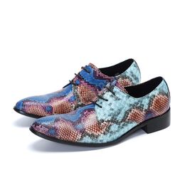 Fashion Snake Skin Print Formal Men Oxford Shoes Pointed Toe Business Dress Shoes Male Lace Up Real Leather Shoes