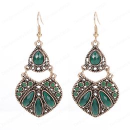 Vintage Dangle Hanging Earrings For Women Bohemian Thailand Ethnic Green Crystal Stone Waterdrop Jhumka Earring Indian Jewellery