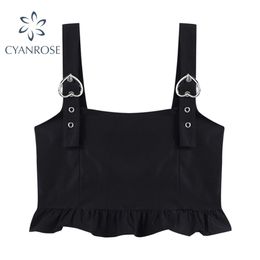 Ruffle Ruched Crop Black Tanks Tops Women's Strap Camisole Party Club Bar Sexy Sleeveless Camis Solid Strapless Mujer 210515
