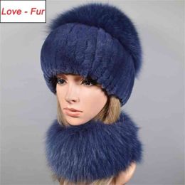 Winter Soft Warm Women Real Rex Rabbit Fur Scarf Hat Warm Real Fox Fur Cap Ring Shawl Natural Fox Fur Scarves Hats 201215