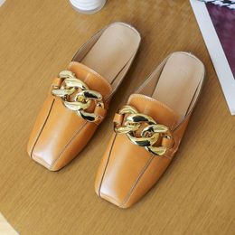 Slippers 2021 Summer Slip On PU Leather Shoes Flats Female Slides Loafers Spring Closed Toe Women's Flip Flops