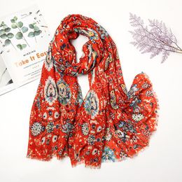 Women Printed Viscose Scarf Floral Muslim Cotton Hijab Tassel Large Size Head Scarf Wraps Islamic Bandana 180*95cm