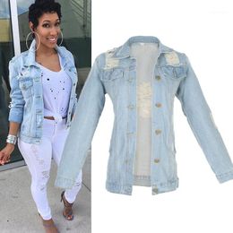 Women's Jackets Wholesale- Women 2022 Womens Denim Jacket Outwear Jeans Coat Classical Fashion Causal Coats Size M-5Xl