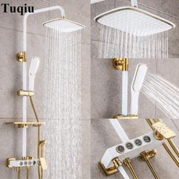 gold bathtub faucet UK - Bathtub Faucets Wall Mounted White And Gold Shower System Faucet Bathroom Bath Set Torneiras Sets
