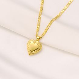 Womens Heart Pendant Italian Figaro Link Chain Necklace 24inch 18k Solid Gold GF 3mm