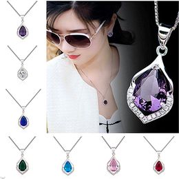 Crystal Womens Necklaces Pendant Fashion Silver drop female inlaid Natural Amethyst multicolor clavicle Chain gold plated