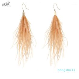 Badu Long Earring Ostrich Feather 3 Colours 2020 Women Dangle Drop Earring Vintage Fashion Jewellery Original Design Wholesale1