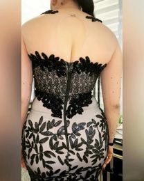 2021 Black Lace Evening Dresses Women Plus Size Long Sleeves Mermaid Aso Ebi Prom Dress Appliques Custom Made South Africa Gown235q