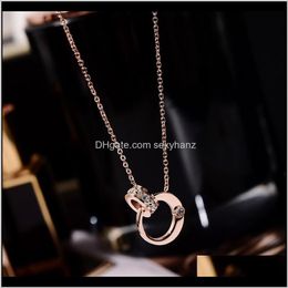 Necklaces & Pendants Jewelryyun Ruo Rose Gold Color Chic Fashion Round Crystal Pendant Necklace Titanium Steel Jewelry Woman Gift Not Fade W