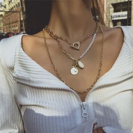 Bohemian Multi Layer Shell Coin Pendant Necklaces Chokers Fashion Trendy Goth Lariat Neck Chain Necklace for Women Jewelry Gifts