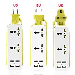 Portable Power Strip Travel Power Socket Outlet 2 Sockets EU/UK/US Plug with 4 USB 5V 2A Output Multi-Port USB Wall Charger