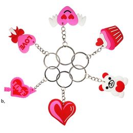 Valentine's Day Party Gift Romantic Love Keychain Pendant Bear Cake Heart Shaped Key Chain Luggage Decoration Keyring RRF13422