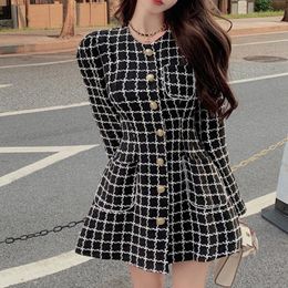 Casual Dresses High Quality Small Fragrance French Party Mini Dress For Women 2021 Autumn Vintage Robe Femme Korean Elegant Tweed Woollen