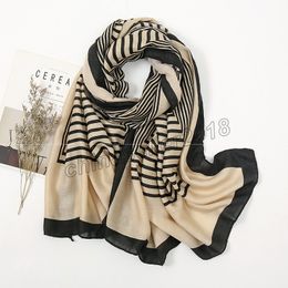 2021 Woman Striped Scarf Black White Warm Scarf Women Spring Scarves Shawls Stoles Large Size Linen Scarf Luxury Accessories