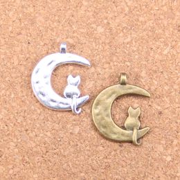 75pcs Antique Silver Bronze Plated moon cat Charms Pendant DIY Necklace Bracelet Bangle Findings 22*18mm