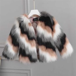 Children's Fur Coat Baby Girls Faux Long-Sleeved Thick Warm Jackets Kids Jacquard Tops 211204