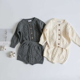 Vintage Coarse Wool Boys Clothing Set Autumn Winter Warm Long Sleeve Cardigans+shorts Suit for Boys Outfits Toddler Sweater Sets G1023