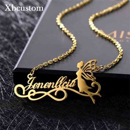 Designer Necklace Luxury Jewellery Personalised Stainless Steel Chain Fairy Angel Pendant Customised Nameplate for Women Wings Romantic Gifts