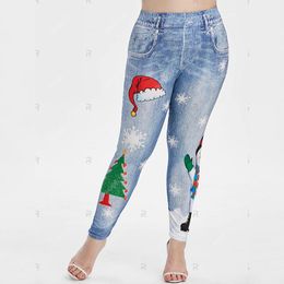 Women's Leggings Women Merry Christmas Snowman Cute Jeggings High Waist Ankle Length Lovely Ladies Blue Spandex Skinny Workout PantsWomen's