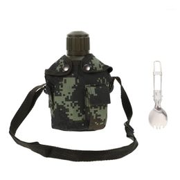 Water Bottle 1 Set 1L Heavy Cover Army Aluminium Cooking Cup Military Canteen Camping Hiking Survival Kettle Outdoor Tableware