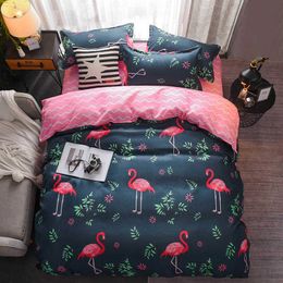 Bedding Set luxury Flamingo red 3/4pcs Family Sheet Duvet Cover Pillowcase Boys Room flat sheet, No filler bed set 210615