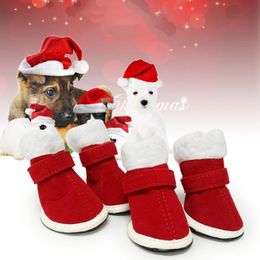 Dog Apparel Pet's Christmas Boots Winter Warm Thick Shoes For Cat Red Velvet Cute Boots#0212y10