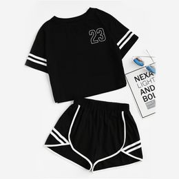 693.Women's tracksuits stylist print T-shirt shorts pants two piece set high quality black and white yellow red multi Colour short sleeve S-XL