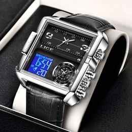 LIGE Top Brand Luxury Mens Watches Square Digital Sports Quartz Wrist Watch for Men Waterproof Stopwatch Relogio Masculino 210527