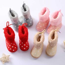 Infant Baby Girl Boy Soft Sole Cotton Shoes Polka Dot Plus Velvet Snow Boots Baby First Walking Shoes G1023