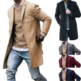 Men's Trench Coats ONCE Man Pockets Casual Fashion Long Sleeve Single-breasted Solid Color Winter Simple Overcoats