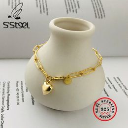 S'STEEL 925 Sterling Silver Charm Bracelet Vintage Love Heart Bracelets Women Gold Chain Pulseras Mujer Moda 2020 Jewellery