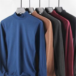 Men Thermal Underwear Turtleneck Tops Spring Autumn Bottoming Long Sleeves High Elastic T Shirts Solid Casual Pullovers 220312