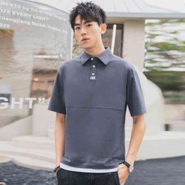 BROWON Young Fashion T-shirt Men Short Sleeve Turn-down Collar Dark Gray Tshirt Business Tshirt Fake Two Design T Shirt Men H1218