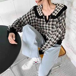 Pullover Women Sleeve Loose Solid Colour Knitted Pullovers Autumn Winter Plus Size Clothes V-neck Casual Sweaters 210427